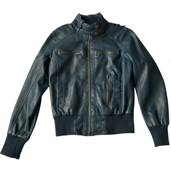 Moto Style Blue Faux Leather Jacket, Lined, Small Excellent Condition - Picture 13 of 15